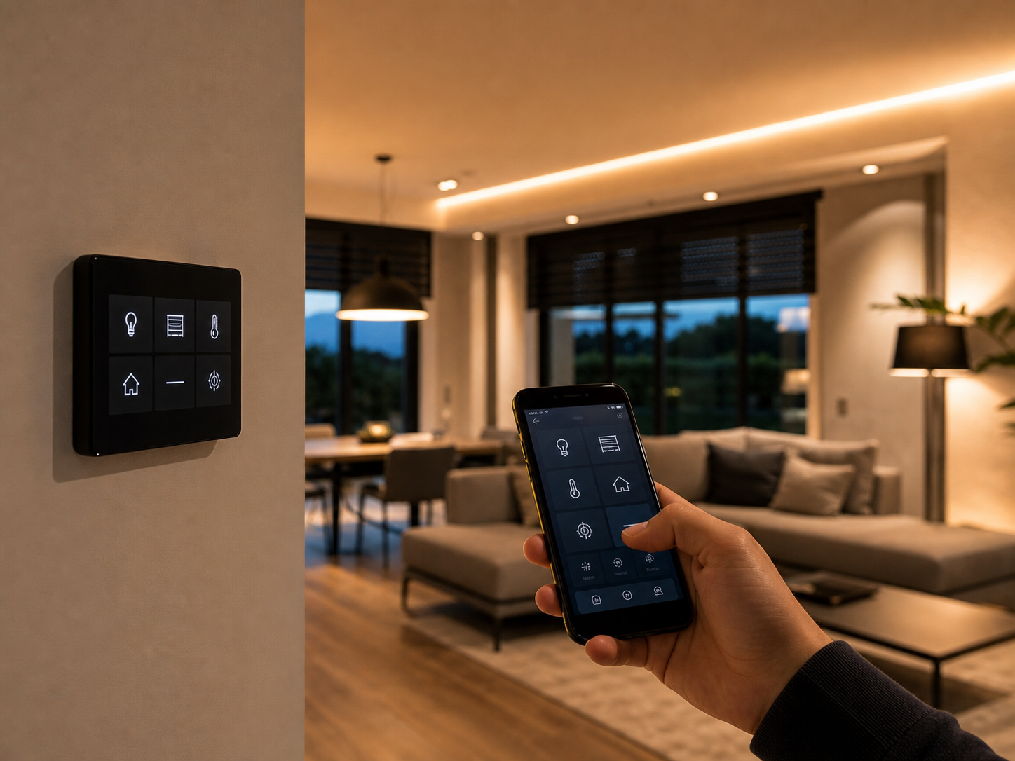 Casa inteligente com controlo de iluminação e conforto